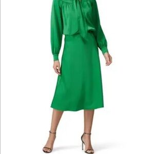 Sweet Baby Jamie Green Satin Midi Skirt
